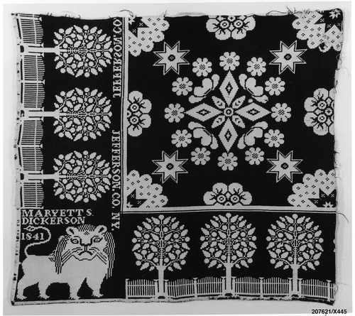 Woven coverlet fragment by Harry Tyler, artwork, 1841