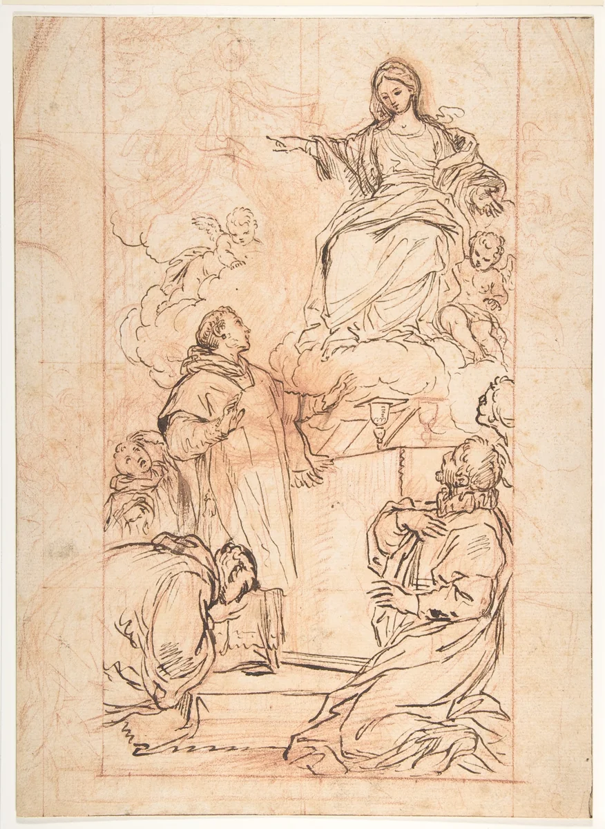 The Virgin Appearing at Mass by Agostino Masucci, drawing, 1692-1758