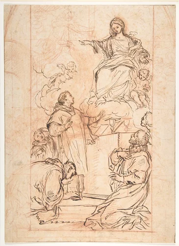 The Virgin Appearing at Mass by Agostino Masucci, drawing, 1692-1758