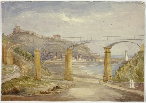 Scarborough (recto), and Sketch of House with Mother and Children (verso) by Elizabeth Murray, painting, 1825-1882