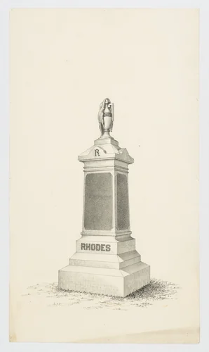 Grave Monument with Vase, for "Rhodes" (recto); Scaffolding and pulley systems (verso) by Alexander Maxwell, drawing, 1840-1880