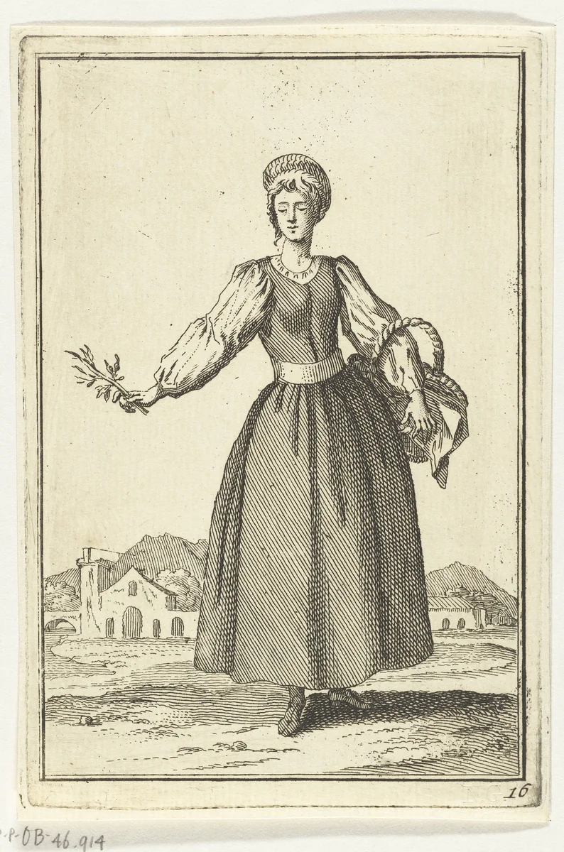 Vrouw met mand by Adolf van der Laan, print, 1710-1755