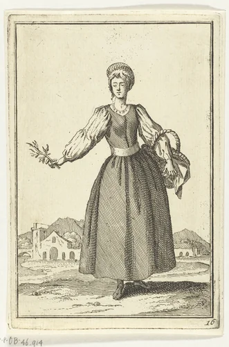 Vrouw met mand by Adolf van der Laan, print, 1710-1755
