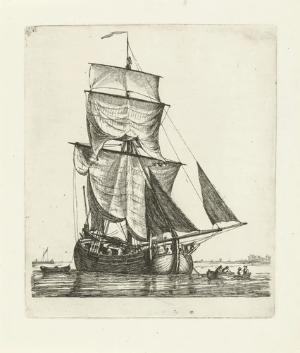 Zeilschip voor anker by Gerrit Groenewegen, print, 1790