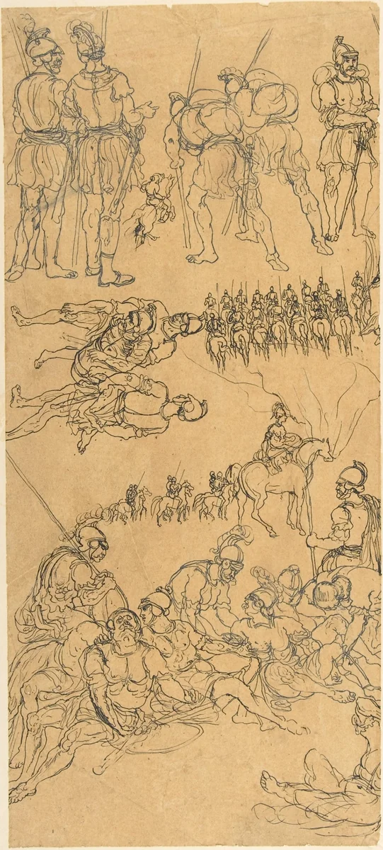 Sketches of Roman Soldiers by Rodolphe Bresdin, drawing, 1822-1885