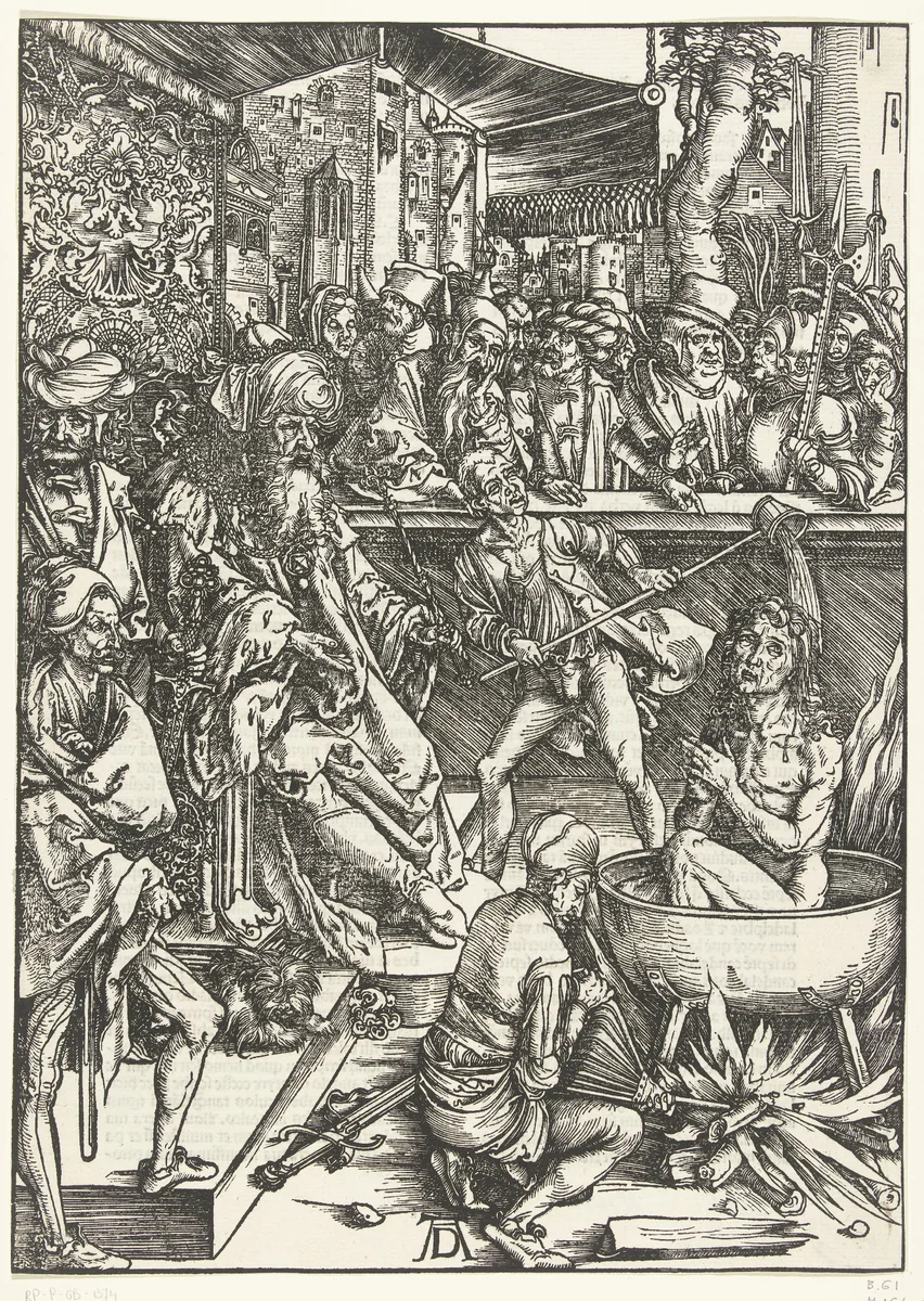 Het martelaarschap van Johannes de Evangelist by Unknown, print, 1496-1497
