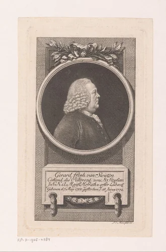 Portret van Gerard van Swieten by Johann Ernst Mansfeld, print, 1749-1796