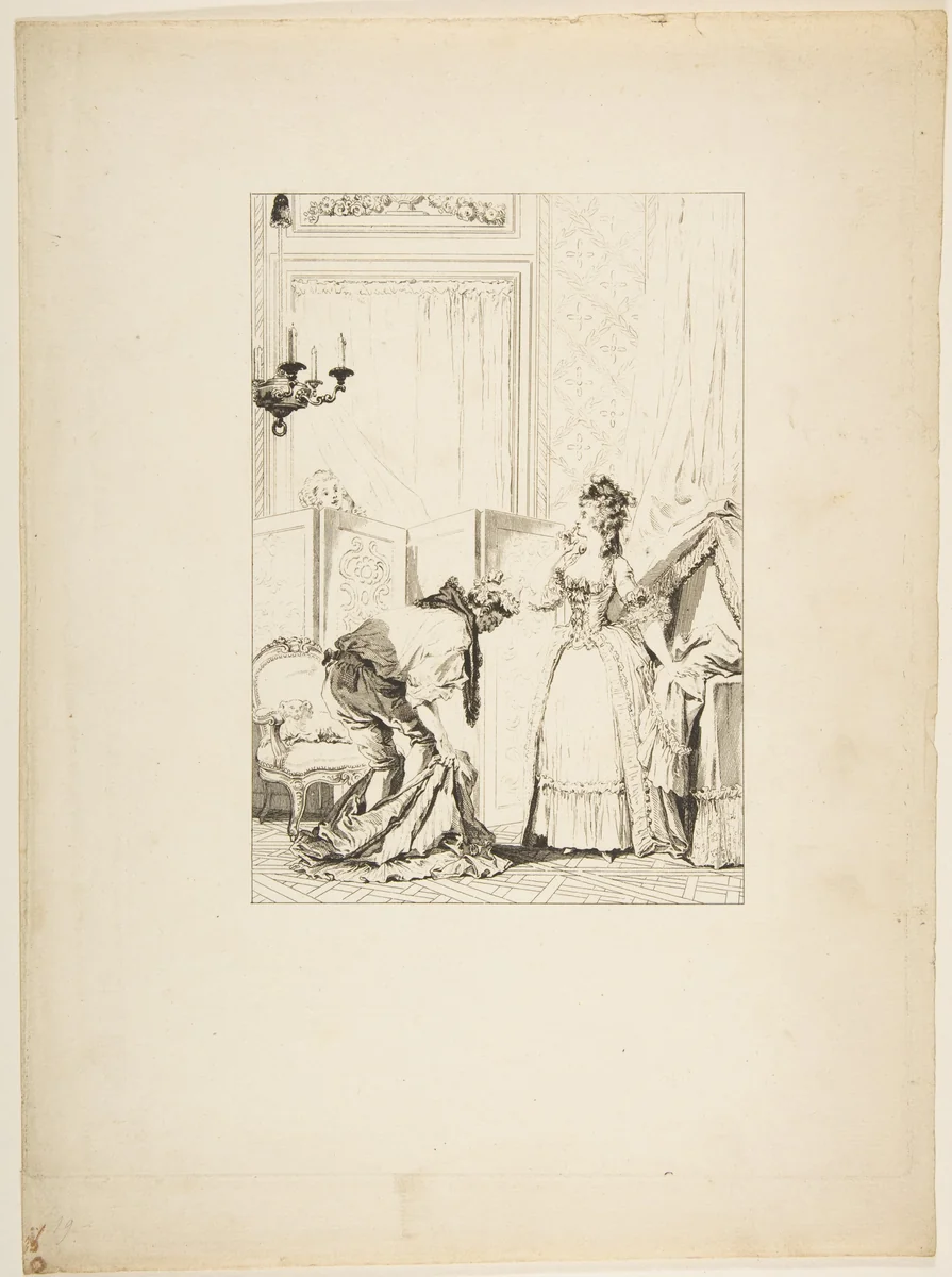 Le Cocu battu et content, from "Contes et nouvelles en vers par Jean de La Fontaine. A Paris, de l'imprimerie de P. Didot, l'an III de la République, 1795" by Jean Louis Delignon, print, 1790-1800