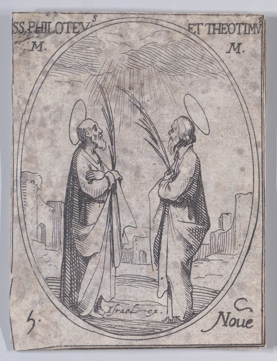 S. Philotée et S. Théotime (St. Philoteus and St. Theotimus), November 6th, from "Les Images De Tous Les Saincts et Saintes de L'Année" (Images of All of the Saints and Religious Events of the Year) by Jacques Callot, print, 1636