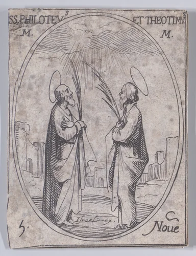 S. Philotée et S. Théotime (St. Philoteus and St. Theotimus), November 6th, from "Les Images De Tous Les Saincts et Saintes de L'Année" (Images of All of the Saints and Religious Events of the Year) by Jacques Callot, print, 1636