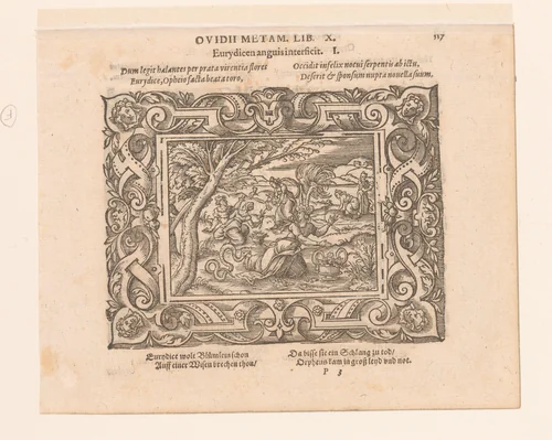 Eurydice gedood door een slang by Virgilius Solis, print, 1569