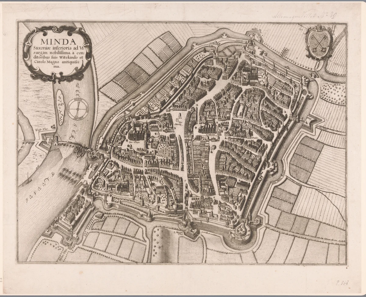 Plattegrond van Minden by Wenceslaus Hollar, print, 1657