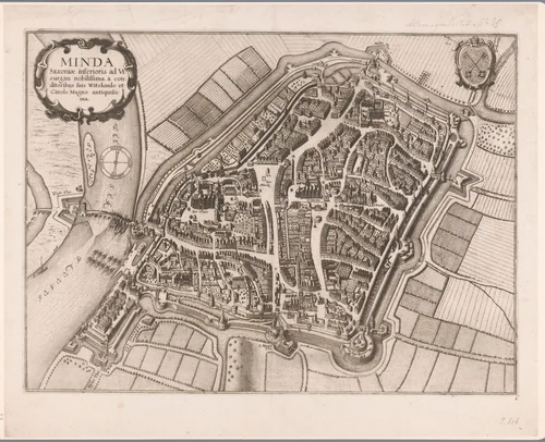 Plattegrond van Minden by Wenceslaus Hollar, print, 1657