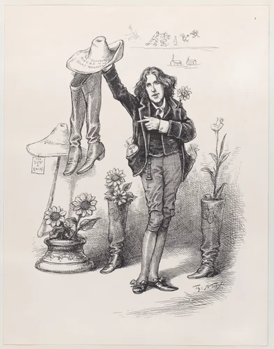 Wilde on Us. Something To "Live Up" To in America (published in "Harper's Bazar," June 10, 1882) by Thomas Nast, print, 1882