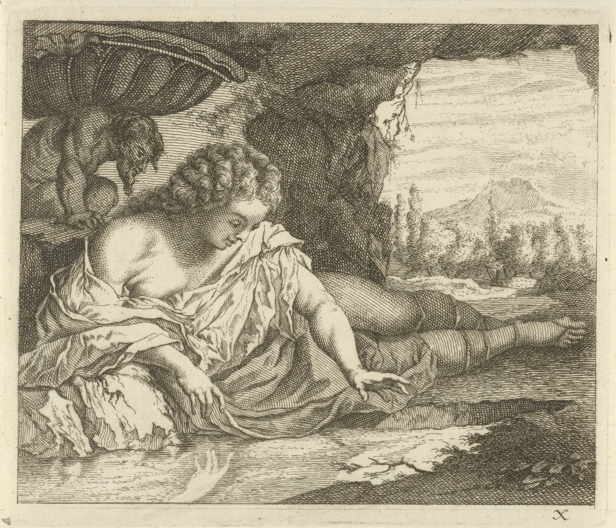 Narcissus by anonymous, print, 1700-1750