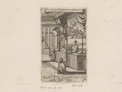 Priester met twee misdienaars voor een altaar by Sébastien Leclerc, print, 1661