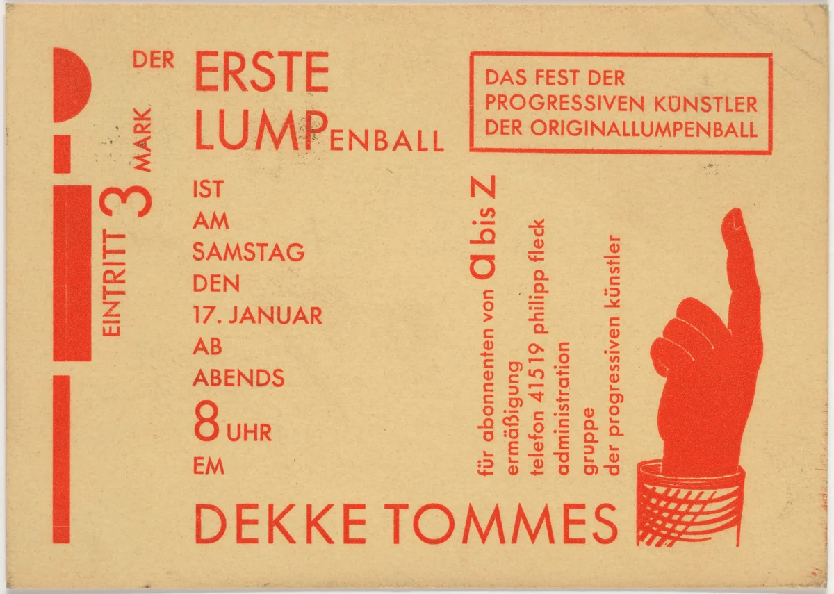 Der erste Lumpenball ist am Samstag den 17. Januar by Franz Wilhelm Seiwert, design, 1931