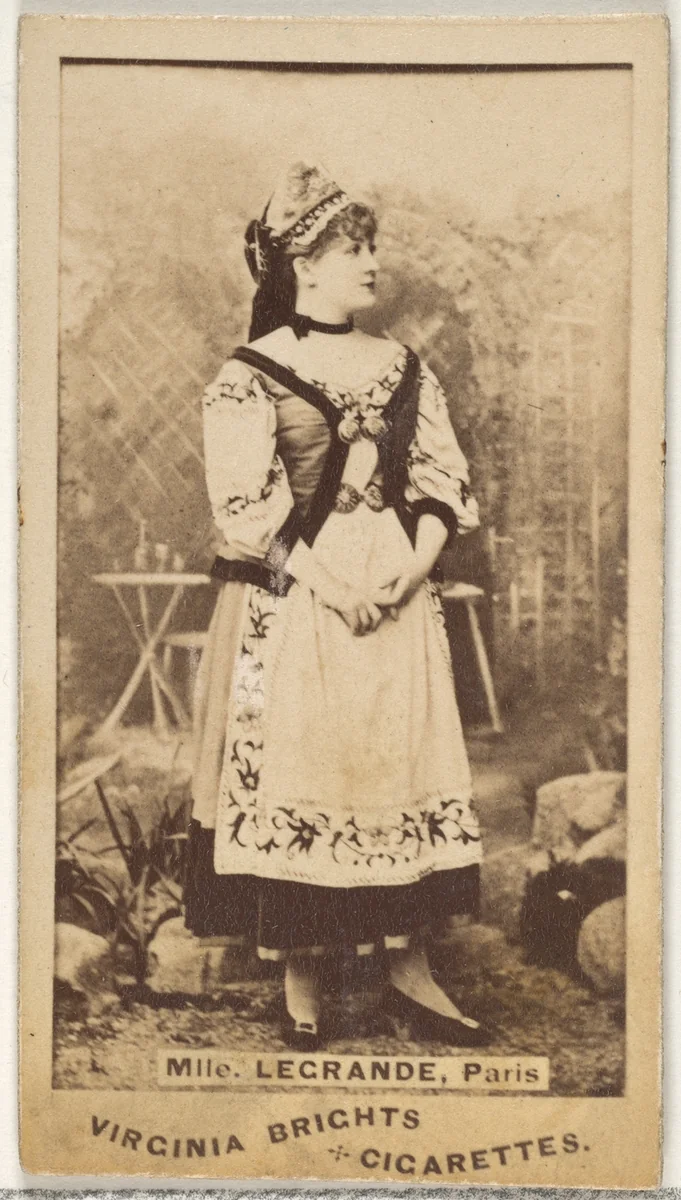 Mlle. Legrande, Paris, from the Actors and Actresses series (N45, Type 1) for Virginia Brights Cigarettes by Allen & Ginter, photograph, 1885-1891