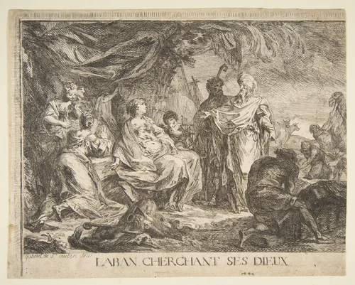 Laban cherchent ses dieux by Gabriel de Saint-Aubin, print, 1753
