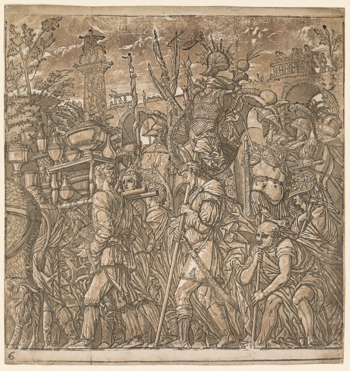 The Triumph of Julius Caesar: Soldiers Carrying Vases and Trophies of War by Andrea Andreani, print, 1593-1599