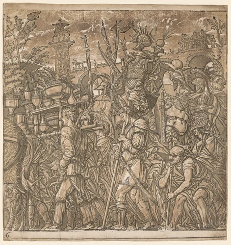 The Triumph of Julius Caesar: Soldiers Carrying Vases and Trophies of War by Andrea Andreani, print, 1593-1599