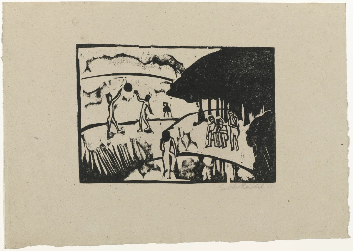 Playing Ball (Ballspielende) by Erich Heckel, print, 1911