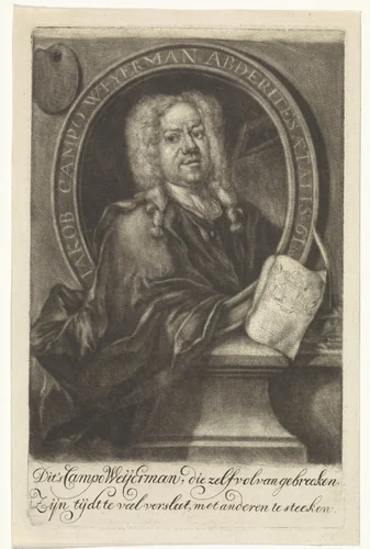 Portret van Jakob Campo Weyerman by Johannes de Groot, print, 1698-1776