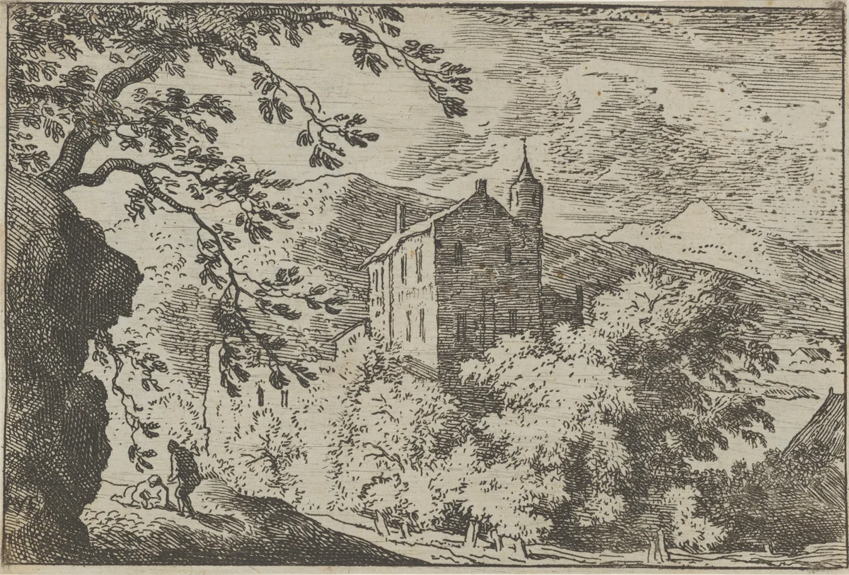 The Large House with the Turret by Allart van Everdingen, print, 1621-1675