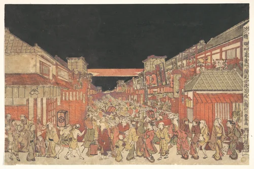 Sakaichō Fukiyachō Kaomise Yoshibai no Zu by Utagawa Toyoharu, print, 1770-1790