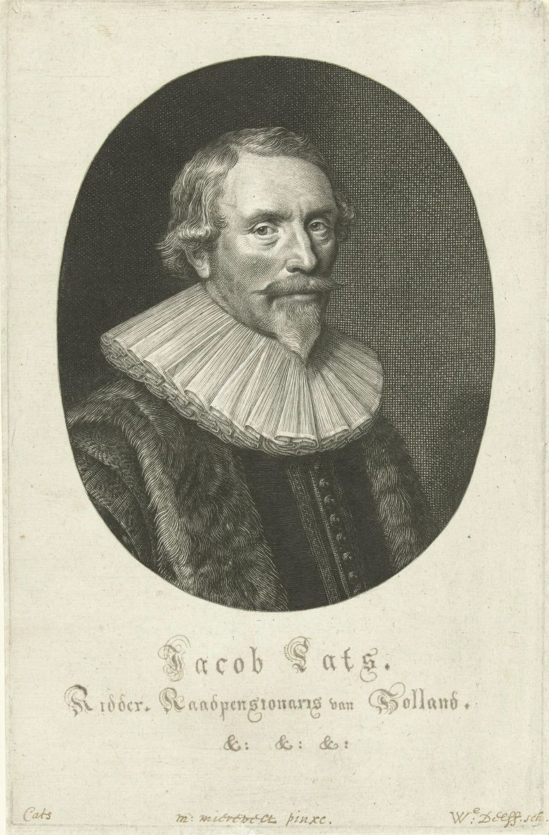 Portret van Jacob Cats op 57-jarige leeftijd by Willem Jacobsz Delff, print, 1635