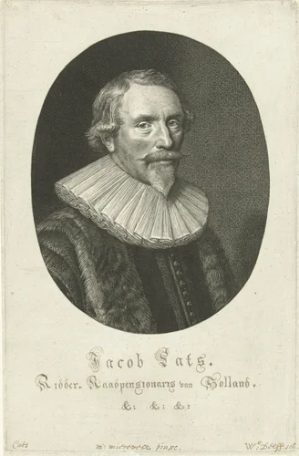 Portret van Jacob Cats op 57-jarige leeftijd by Willem Jacobsz Delff, print, 1635