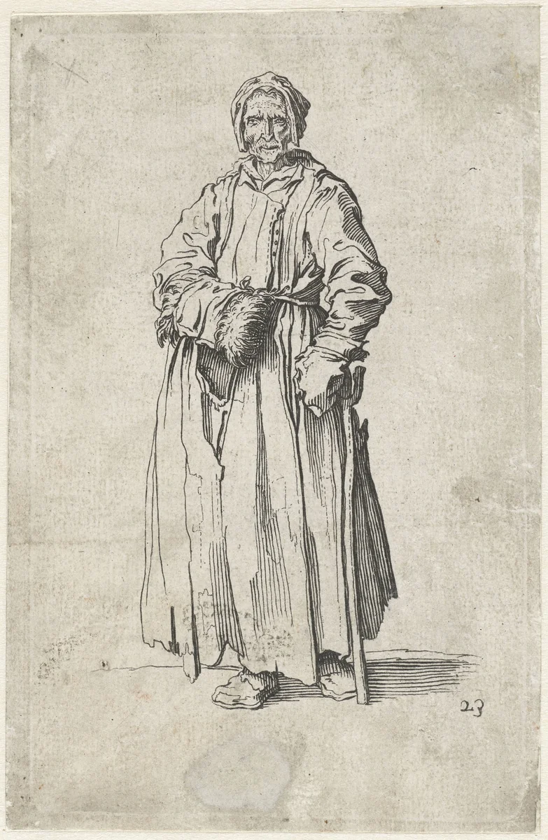 Bedelares met een mof en een stok by anonymous, print, 1622-1670