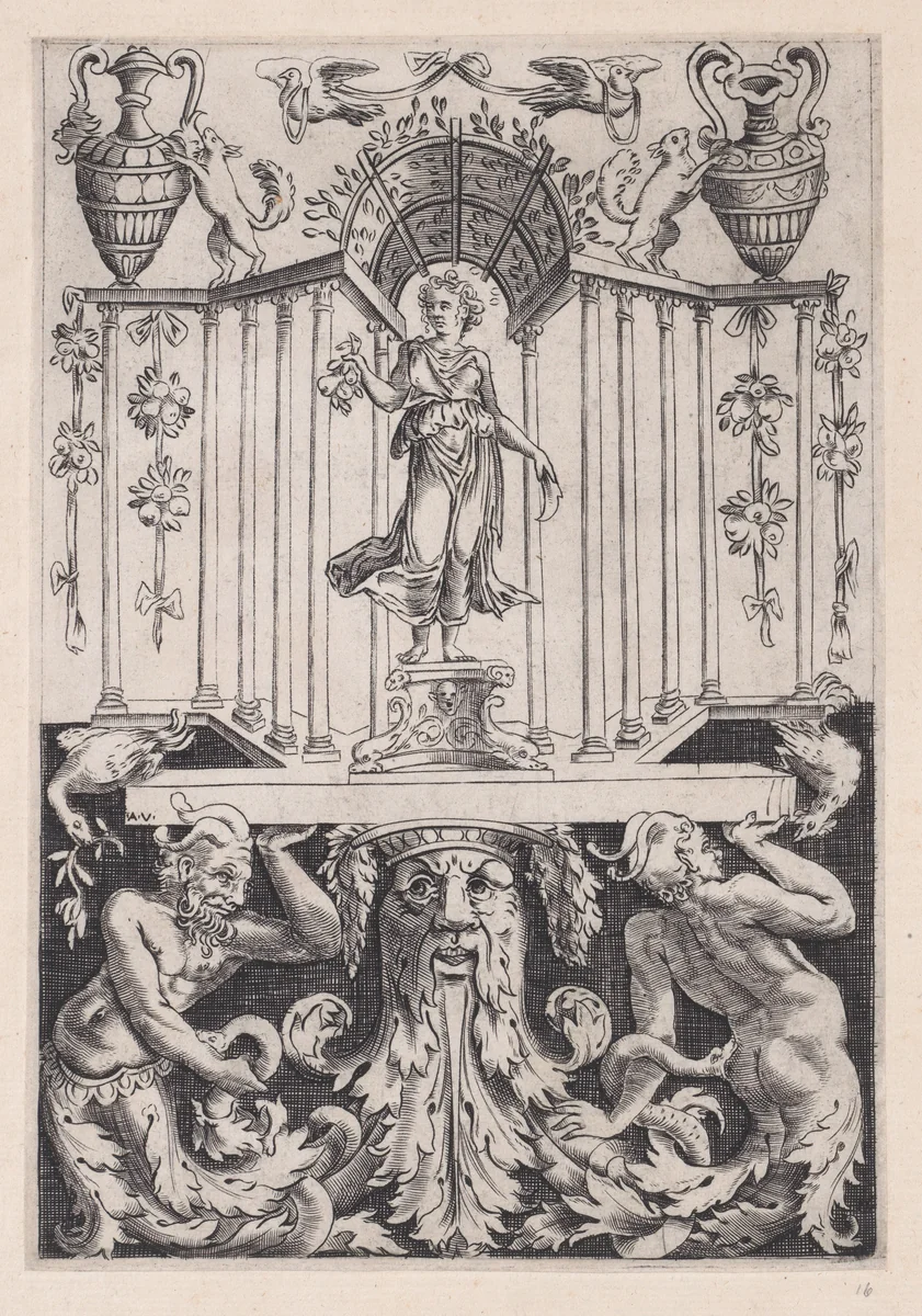 Ornamental Panel by Agostino Veneziano, print, 1514-1536