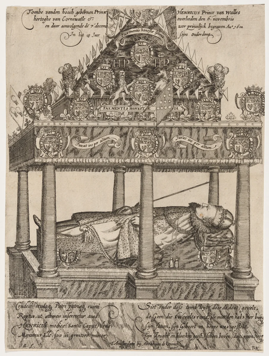 Prince Henry's Hearse by William Hole, print, 1587-1624