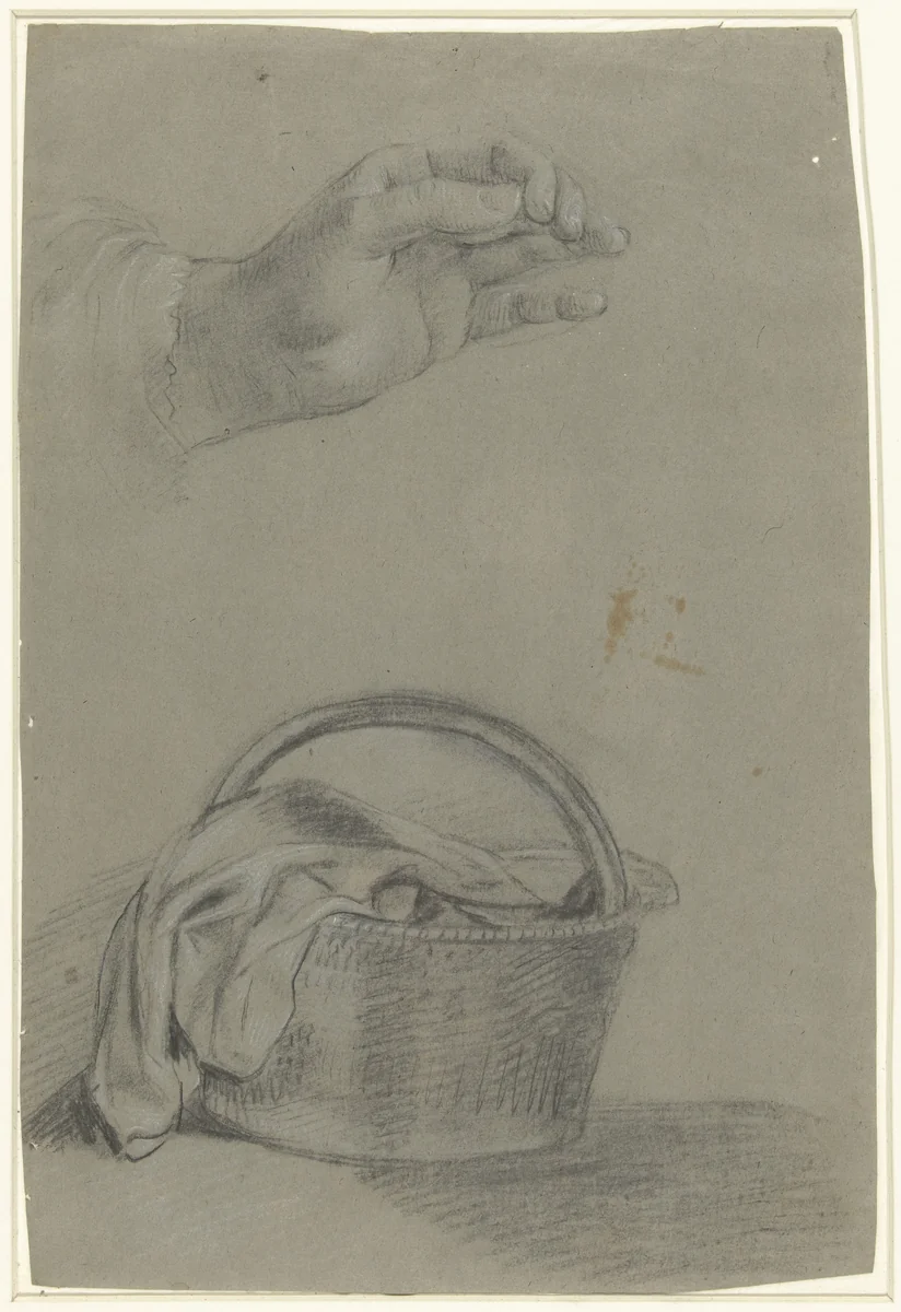 Studie van een hand en een mand by anonymous, drawing, 1610-1630