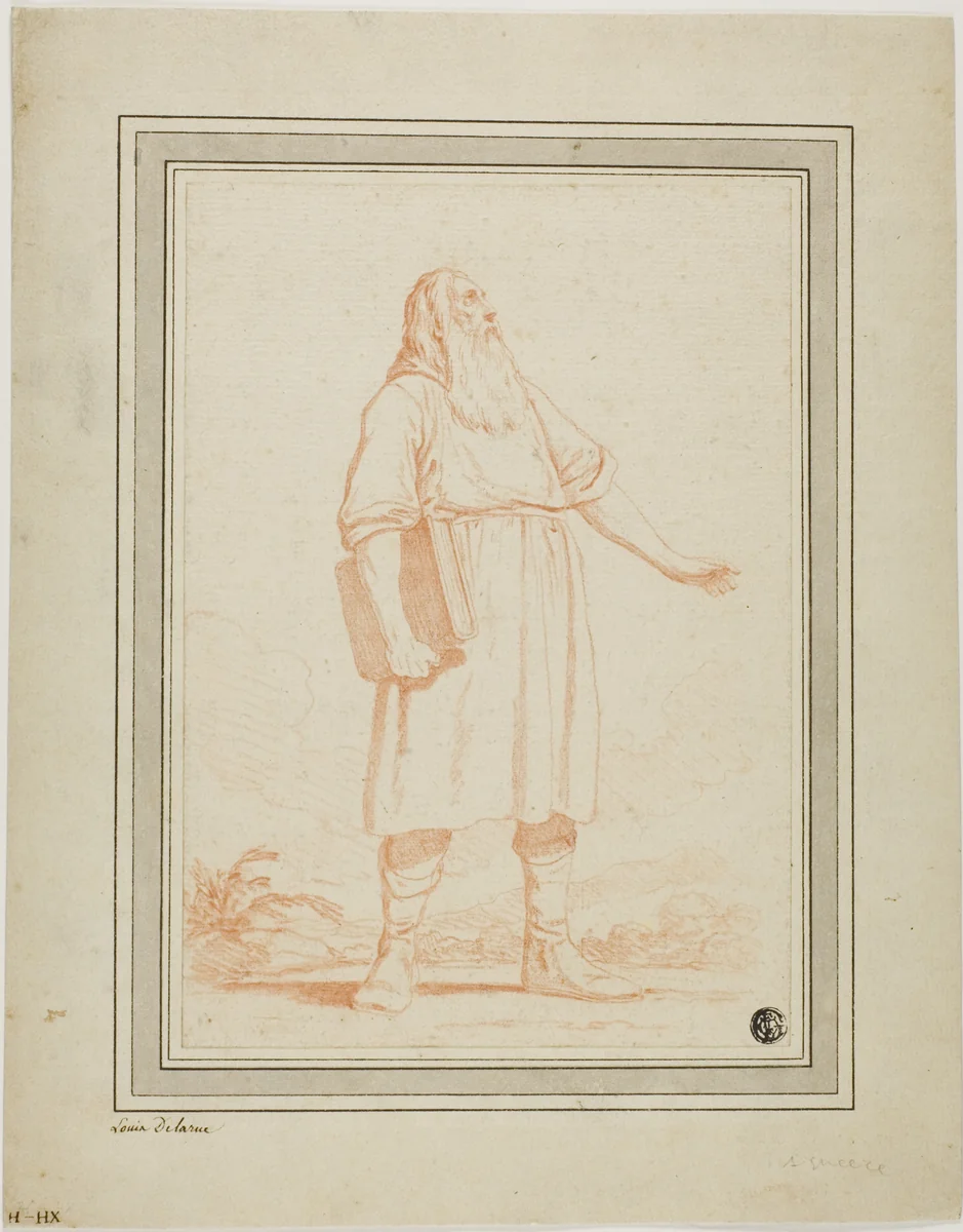 Standing Bearded Man Holding Book by Louis Félix Larue, drawing, 1751-1765