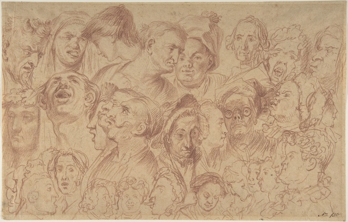Sheet of Studies of Heads by William Hogarth, drawing, 1790-1800