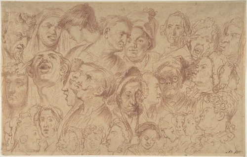 Sheet of Studies of Heads by William Hogarth, drawing, 1790-1800