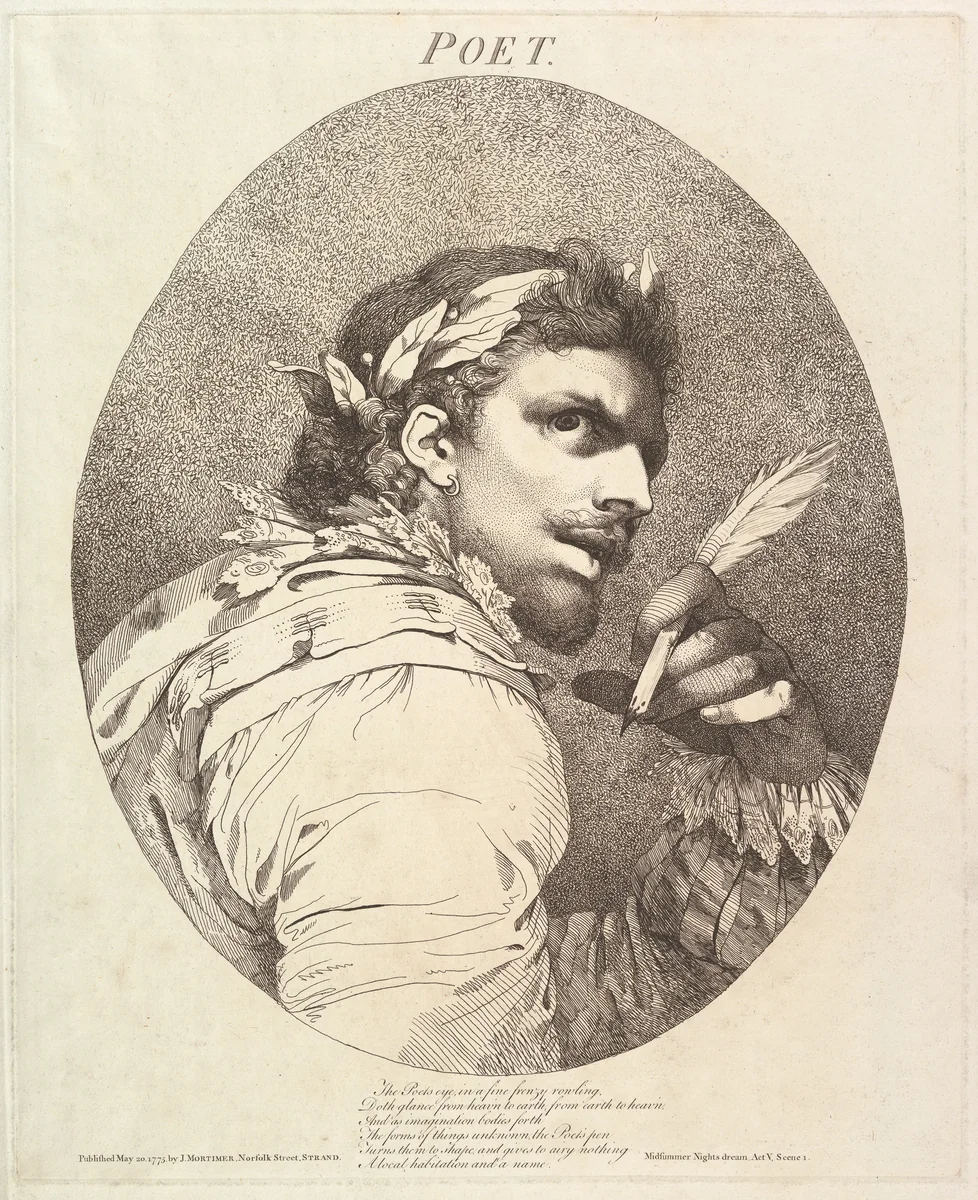 Poet, from "Twelve Characters from Shakespeare" by John Hamilton Mortimer, print, 1775