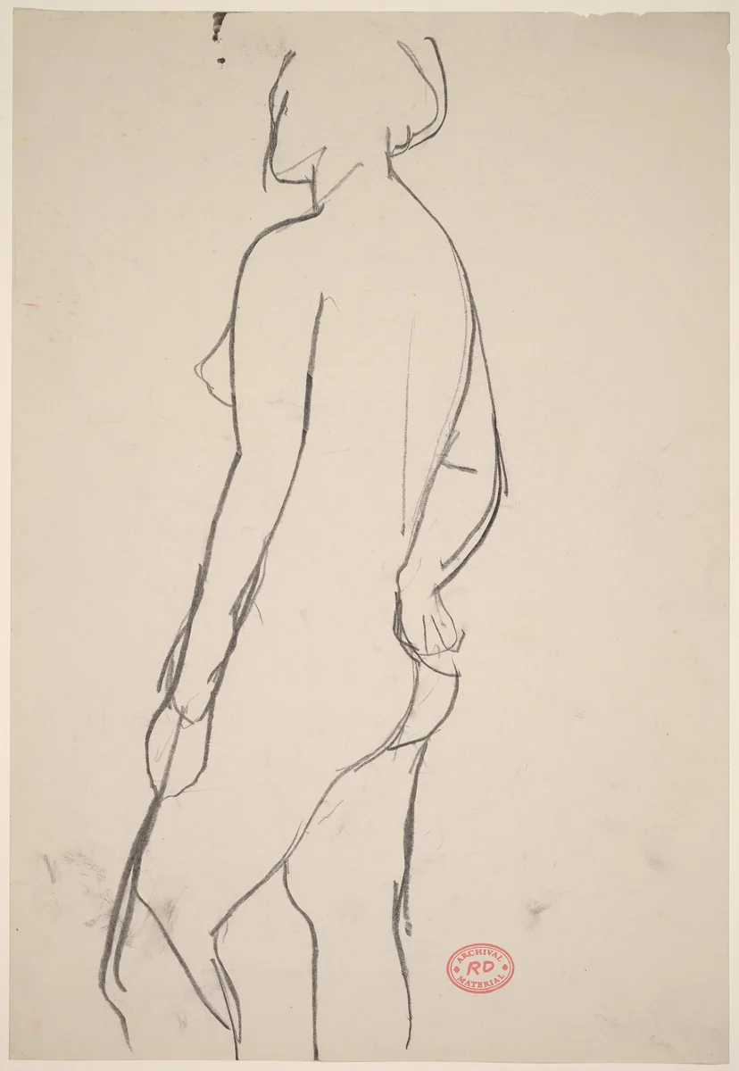 Untitled [side view of a nude with her right arm behind her] by Richard Diebenkorn, drawing, 1955-1967