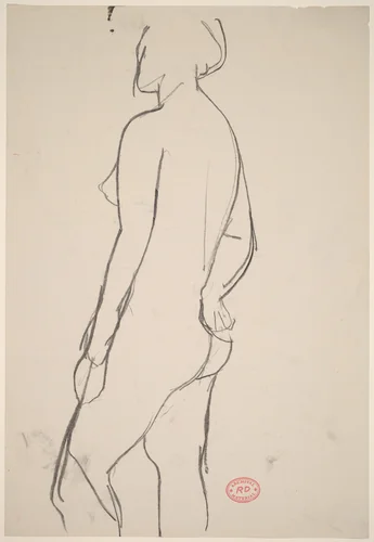 Untitled [side view of a nude with her right arm behind her] by Richard Diebenkorn, drawing, 1955-1967
