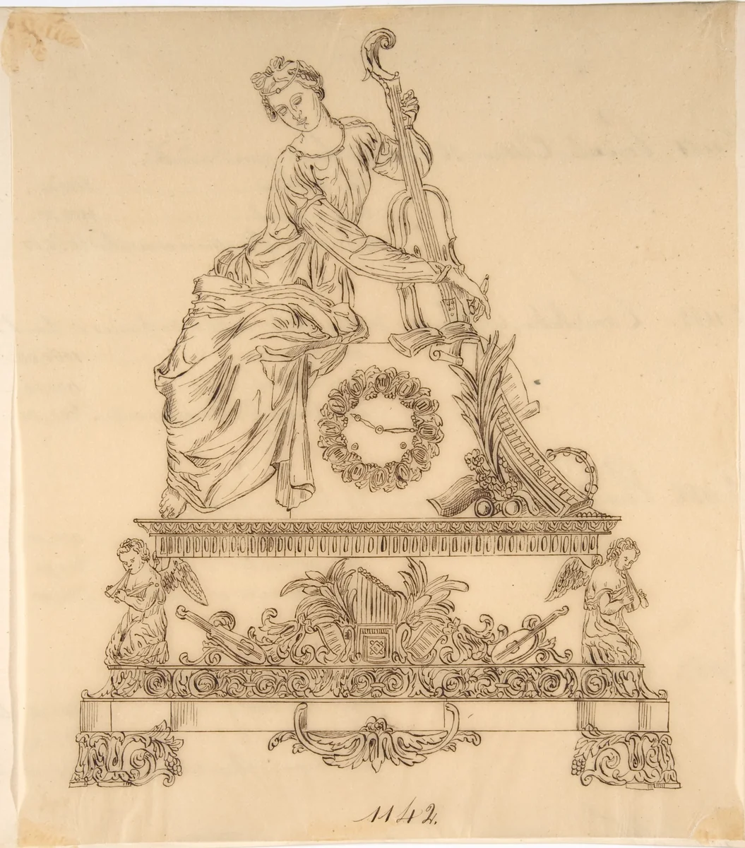 Design for a Mantle Clock by anonymous, drawing, 1800-1899