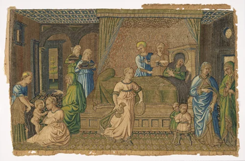 The Birth of John the Baptist by Benozzo Gozzoli, textile, 1460-1480