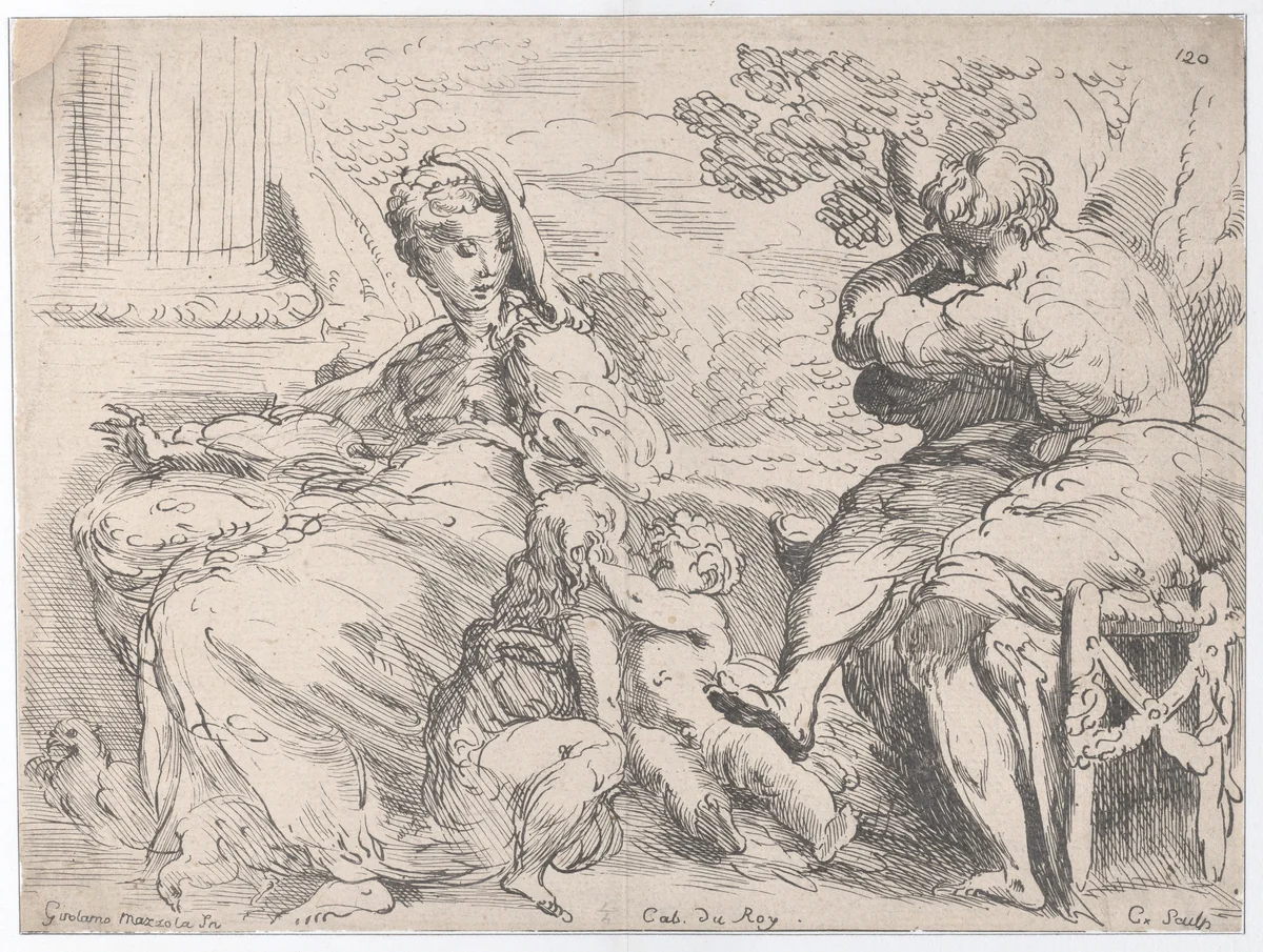 Holy Family with St. John the Baptist by Anne Claude Philippe de Tubières, print, 1712-1765