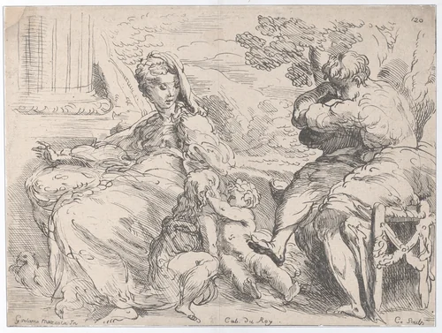 Holy Family with St. John the Baptist by Anne Claude Philippe de Tubières, print, 1712-1765