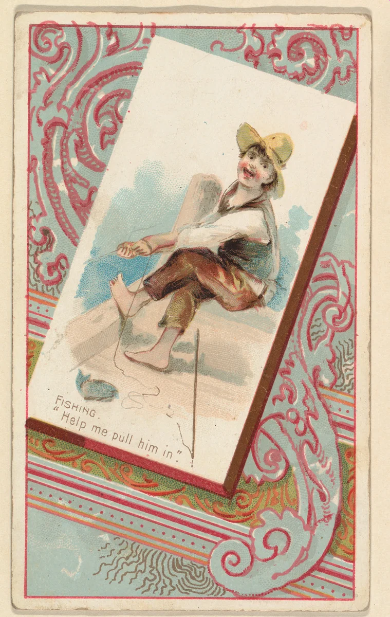 Fishing, "Help me pull him in," from the Terrors of America set (N136) issued by Duke Sons & Co. to promote Honest Long Cut Tobacco by W. Duke, Sons & Co., print, 1888-1889