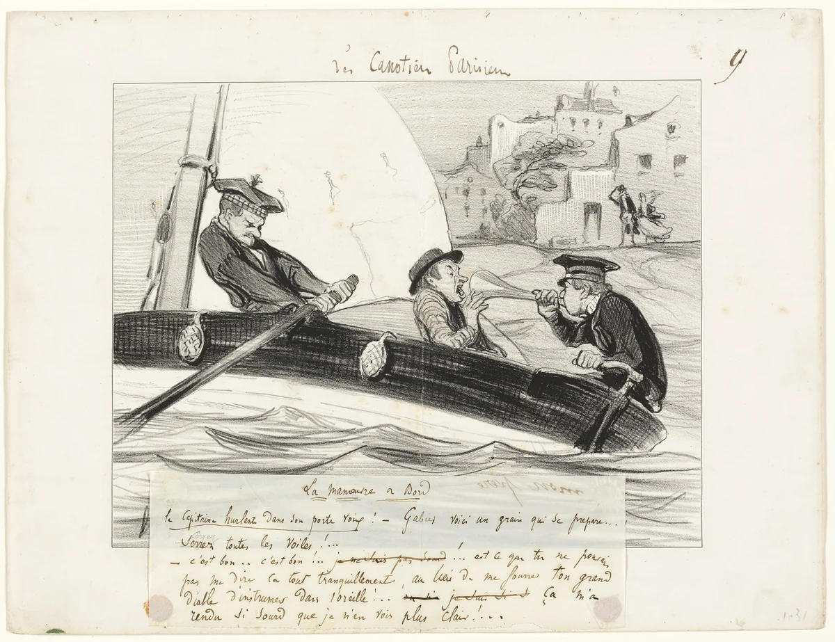 A Boat Maneuver, plate nine from Les Canotiers Parisiens by Honoré-Victorin Daumier, print, 1843