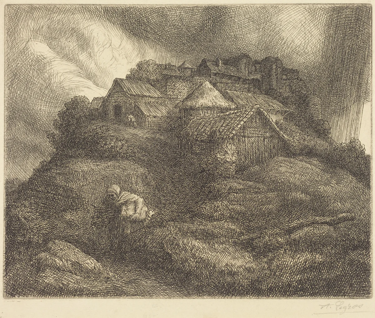 Village of Saint-Pierre during a Storm (Village de Saint-Pierre; Effet d'orage) by Alphonse Legros, print, 1837-1911