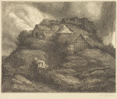 Village of Saint-Pierre during a Storm (Village de Saint-Pierre; Effet d'orage) by Alphonse Legros, print, 1837-1911