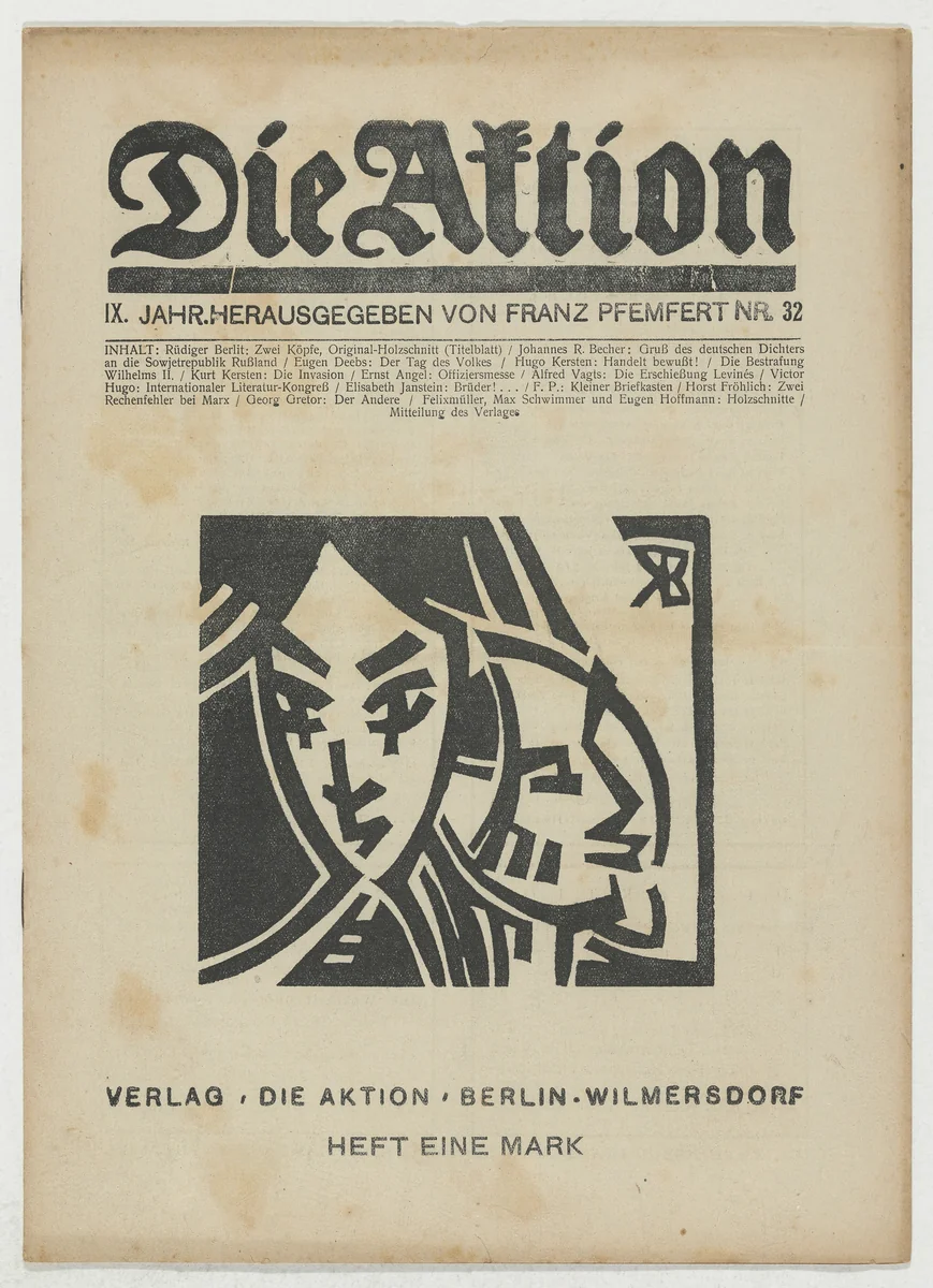Die Aktion, vol. 9, no. 32 by Rüdiger Berlit, Conrad Felixmüller, Max Schwimmer, Eugen Hoffmann, periodical, 1919